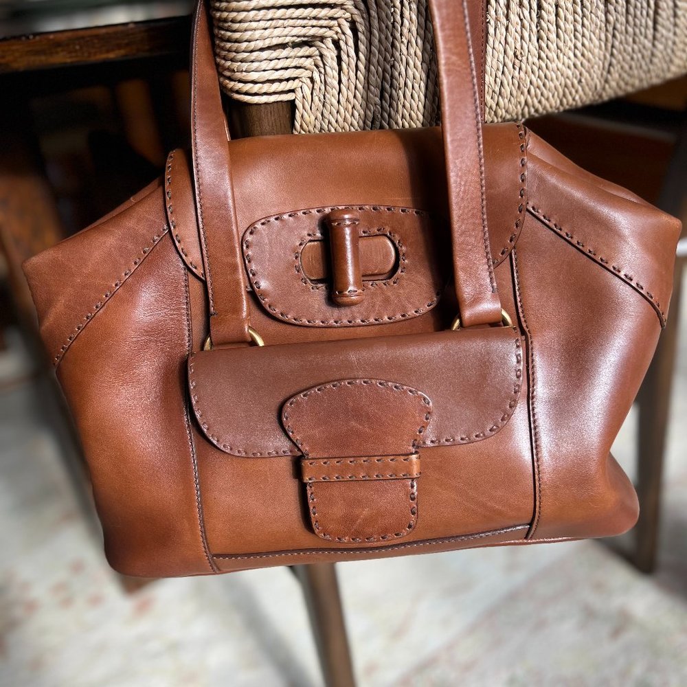 Prada Western-style Brown Leather Shoulder Bag